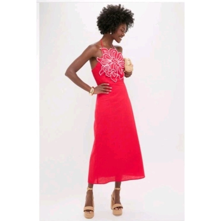 Hyacinth House Tuckernuck Florian Linen Cotton Dress Women's Large Red Floral